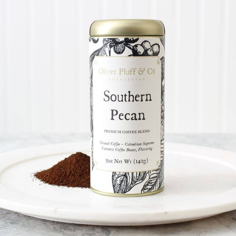Southern Pecan Ground Coffee tin.