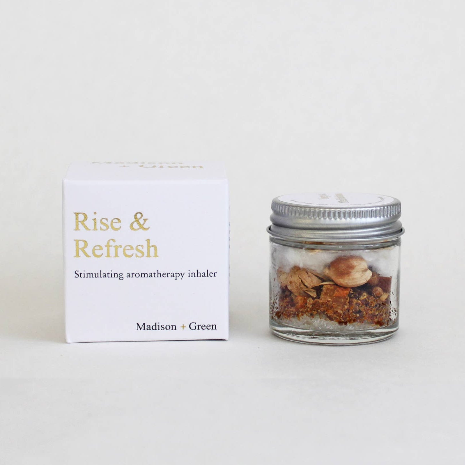 Rise and Refresh Aromatherapy inhaler jar.