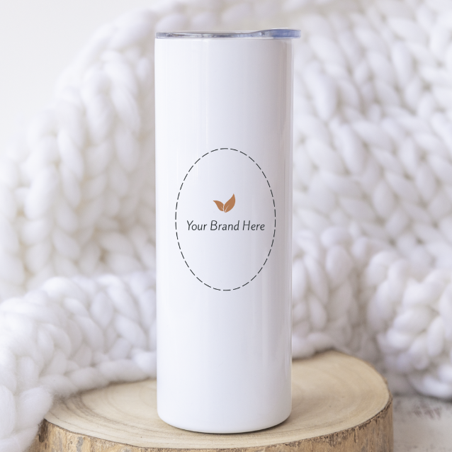 Branded white tumbler