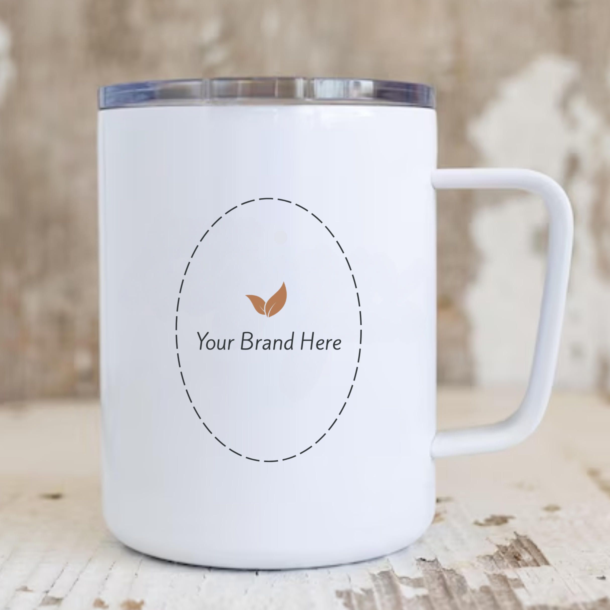 Branded insulted travel mug with lid.