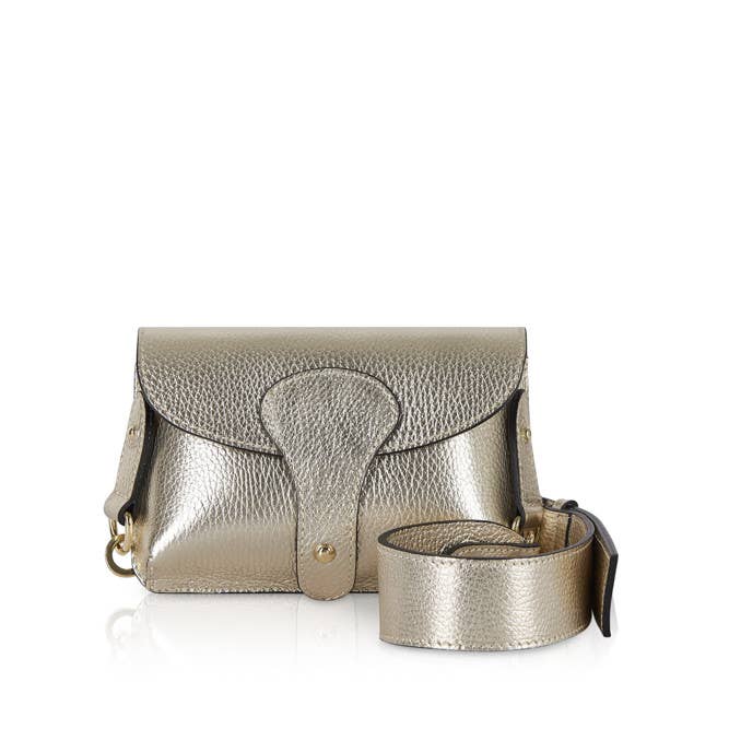 Montte Di Jinne, Italian Leather Crossbody Bag With Wide Chunky Strap-Gold