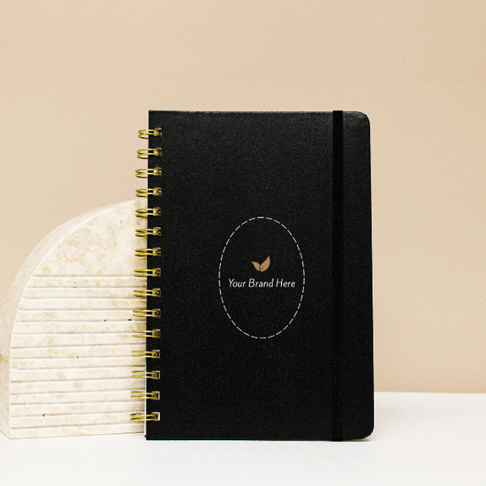 Branded Lined Spiral Hardcover Notebook - Black - MeaningFull Gift Lab
