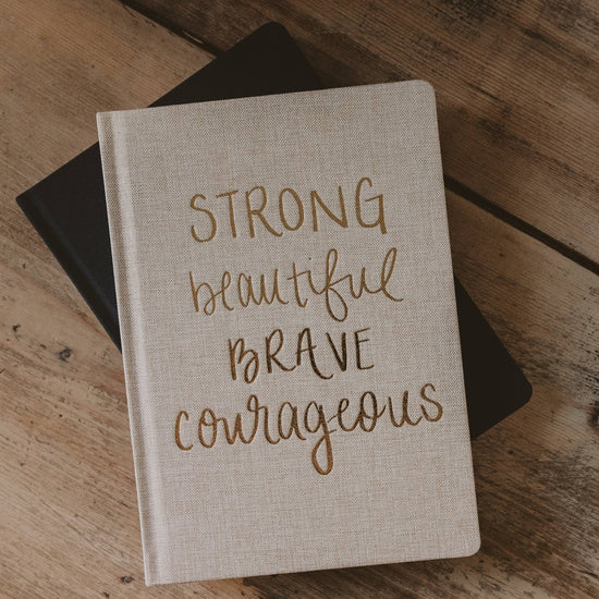 Sweet Water Decor, Strong Beautiful, Brave, Courageous Fabric Journal - Blush - MeaningFull Gift Lab