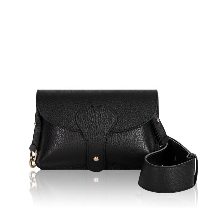 Italian Leather Crossbody Bag With Wide Chunky Strap-Small: Black
