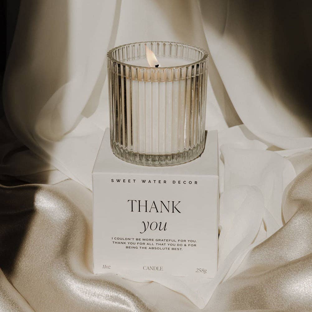 Sweet Water Decor, Thank You Soy Candle - Ribbed Glass Jar - MeaningFull Gift Lab