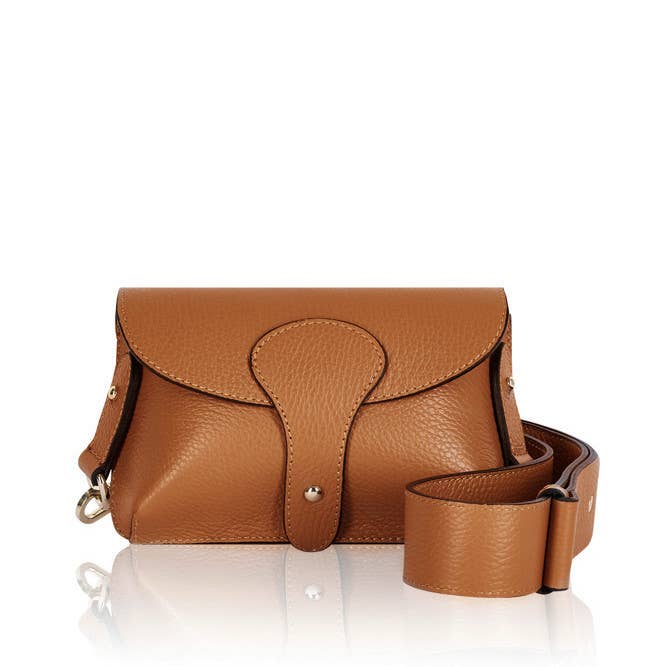 Montte Di Jinne, Italian Leather Crossbody Bag With Wide Chunky Strap-Dark Tan