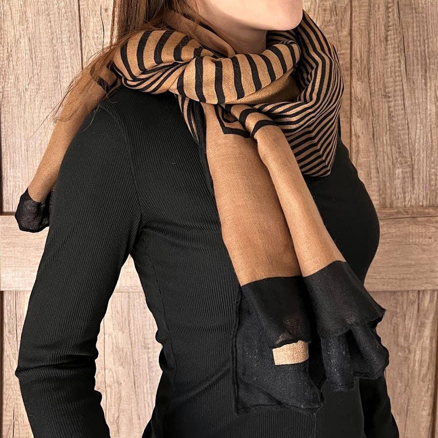 Fennco Styles, Modern stripe Soft Scarf: Brown/ Black Combo - MeaningFull Gift Lab