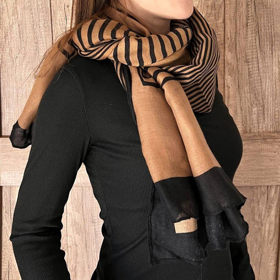 Fennco Styles, Modern stripe Soft Scarf: Brown/ Black Combo - MeaningFull Gift Lab