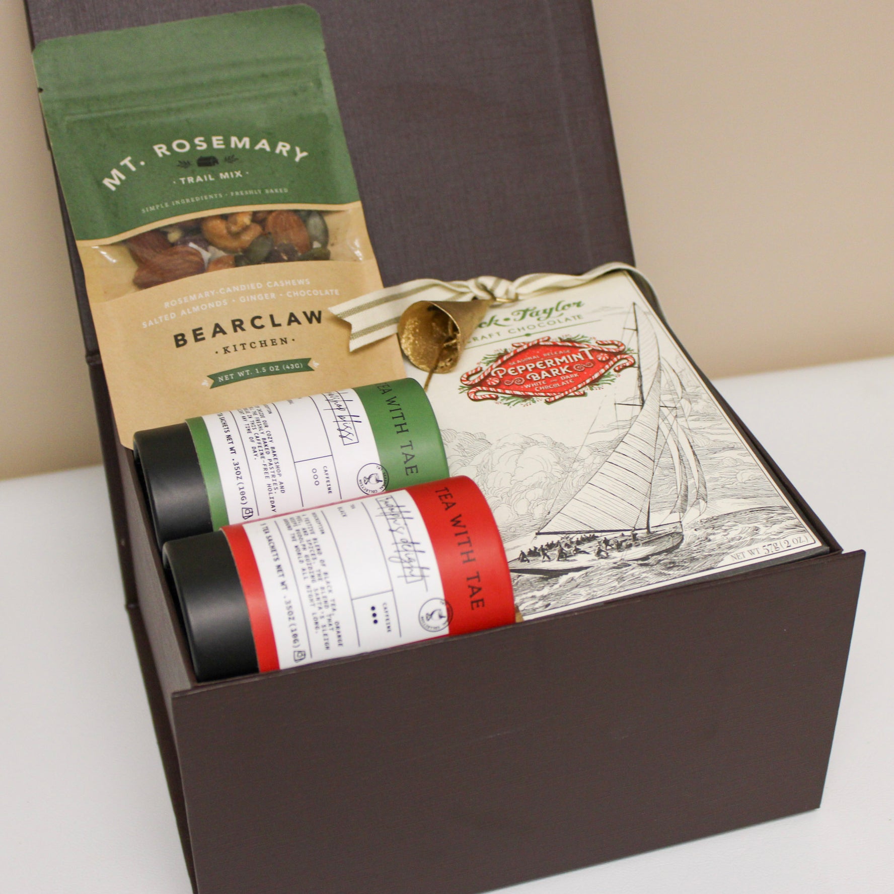 Luxury holiday gift box with tea and chocolate
