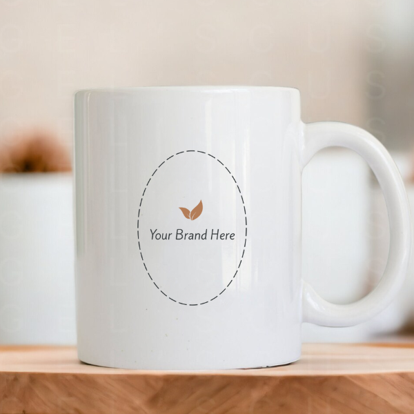 Branded 11 oz white ceramic mug