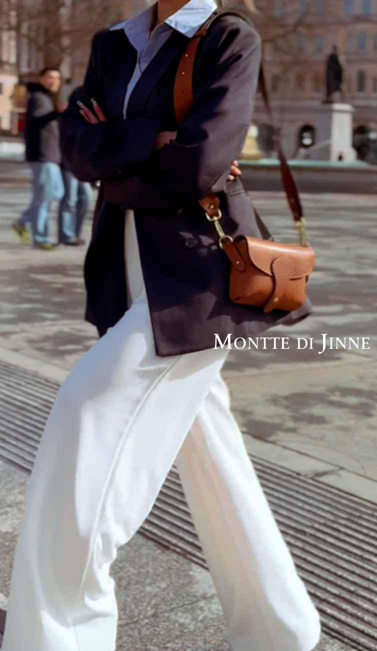 Montte Di Jinne, Italian Leather Crossbody Bag With Wide Chunky Strap-Gold