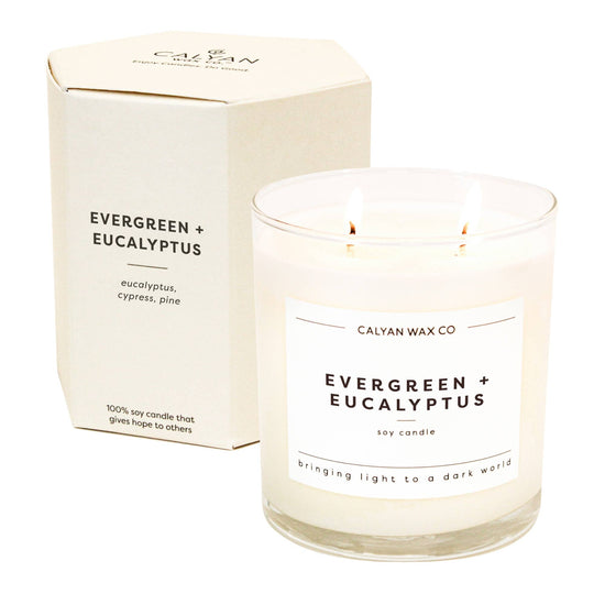 evergreen and eucalyptus soy wax candle