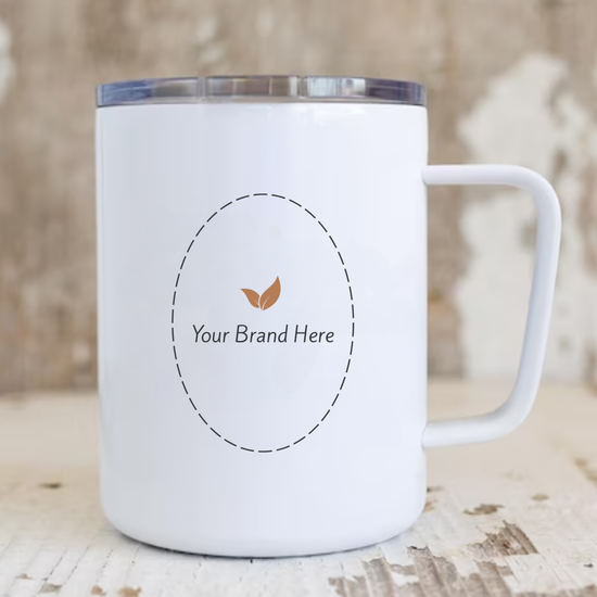 Branded insulted travel mug with lid. 