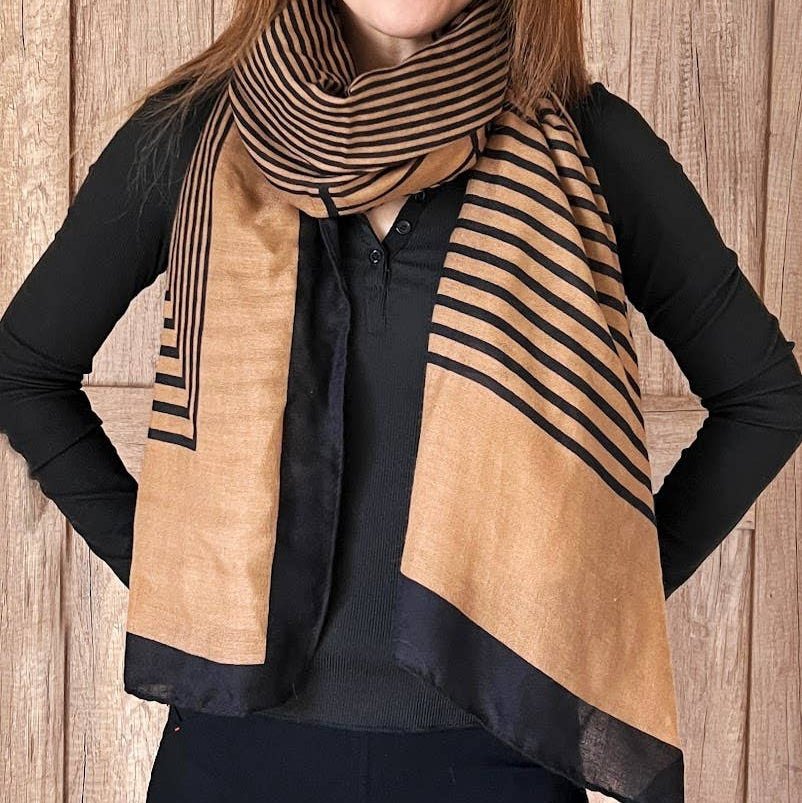 Fennco Styles, Modern stripe Soft Scarf: Brown/ Black Combo - MeaningFull Gift Lab
