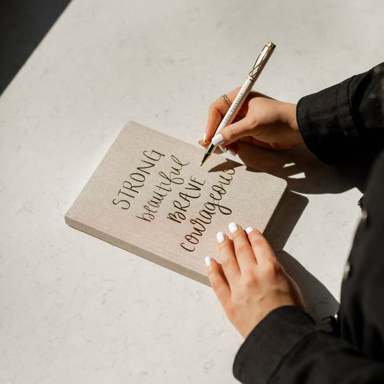 Sweet Water Decor, Strong Beautiful, Brave, Courageous Fabric Journal - Blush - MeaningFull Gift Lab