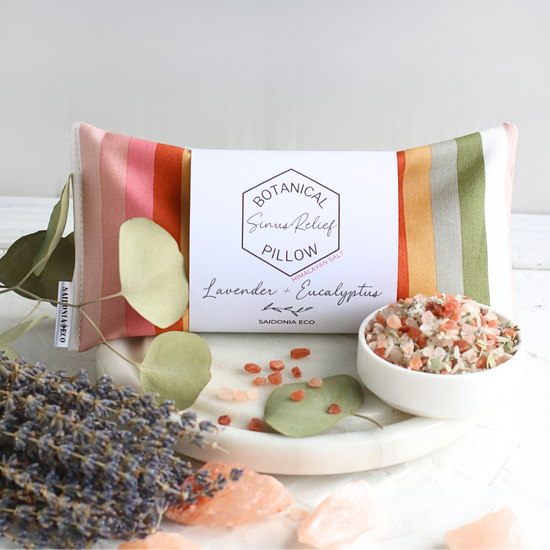 Sinus Relief Botanical pillow with lavender and eucalyptus.